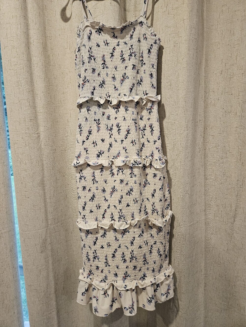 No Boundaries White Smocked Floral Ruffle Midi Dress